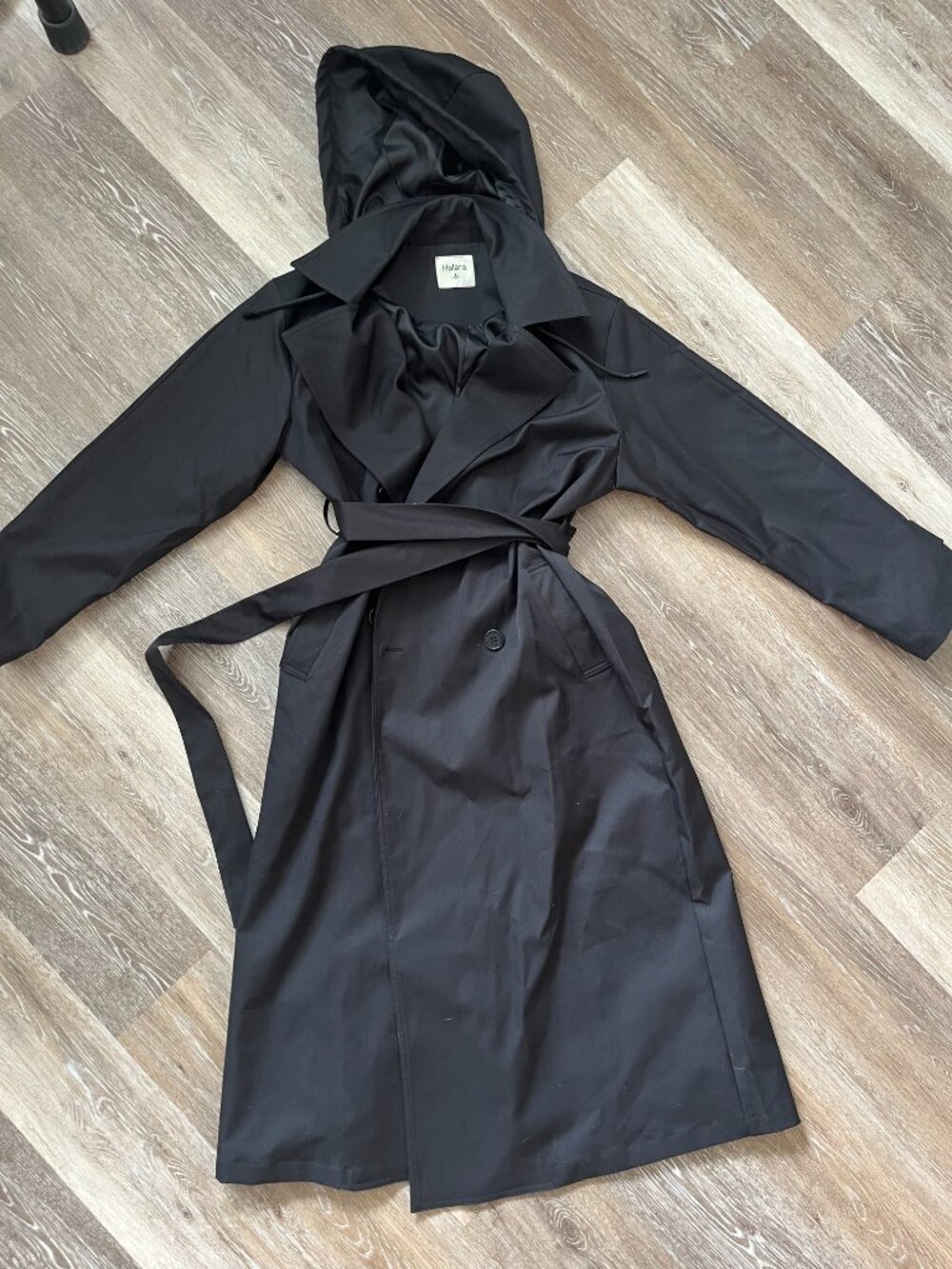 Removable Hood Notched Collar Belted Longline Casual Anorak Trench Raincoat